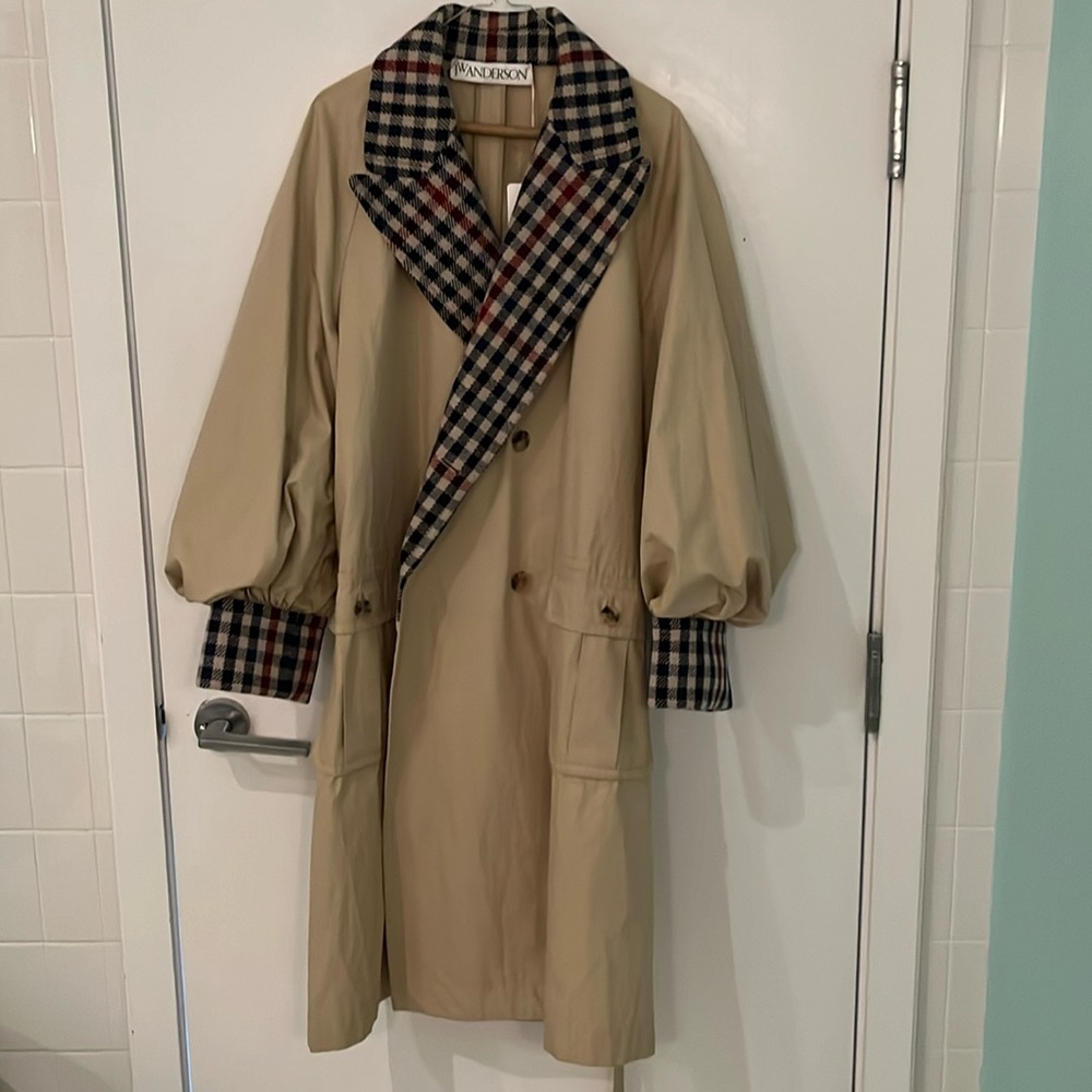 JW ANDERSON Beige Trench Coat with Plaid Accents - Picture 2 of 7